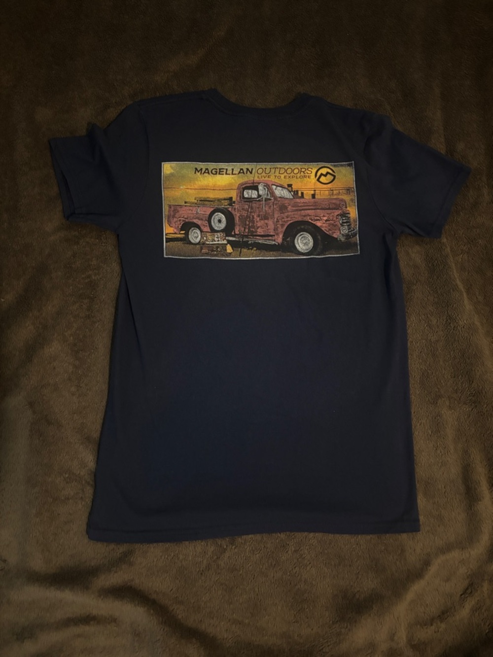 Magellan Outdoors Navy Short Sleeve Tee with Vintage Truck Graphic